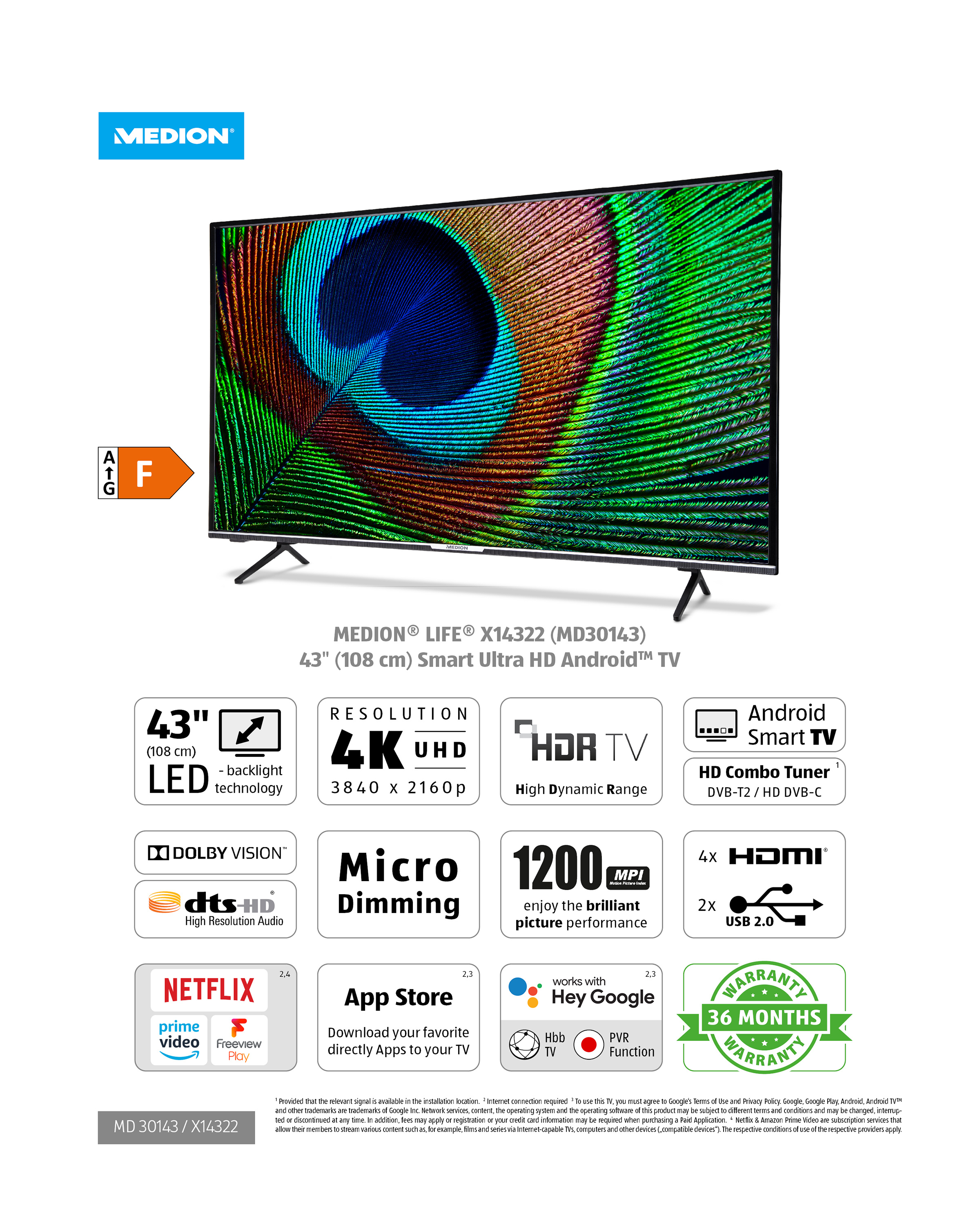 Medion 43" UHD Android Smart TV ALDI UK